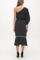 Siyah Tek omuz godeli midi elbise 92802