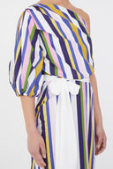 Çizgili Tek omuz godeli midi elbise 92802