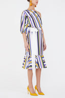 Çizgili Tek omuz godeli midi elbise 92802