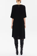 Siyah Nakışlı bol kesim midi elbise 92804
