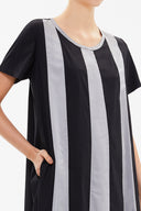 Siyah Kontrast renkli bol kesim midi elbise 92809