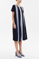 Lacivert Kontrast renkli bol kesim midi elbise 92809