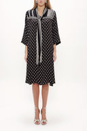 Siyah Yakası bağcıklı bol kesim midi elbise 92816