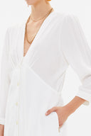 Beyaz V yaka uzun elbise 92840