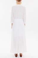 Beyaz V yaka uzun elbise 92840