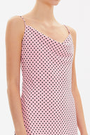 Pembe Degaje yaka ip askılı midi elbise 92844