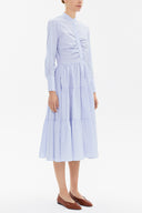 Mavi Büzgülü poplin midi  elbise 92848