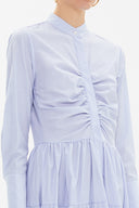 Mavi Büzgülü poplin midi  elbise 92848