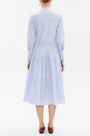 Mavi Büzgülü poplin midi  elbise 92848