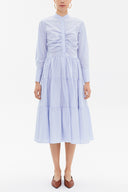 Mavi Büzgülü poplin midi  elbise 92848