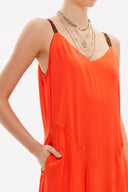 Kırmızı Kristal taşlı kolsuz uzun elbise 92850