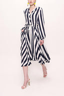 Lacivert Asimetrik kesim belden kemerli elbise 92854