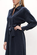 Lacivert Yırtmaç detaylı uzun elbise 92873