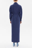 Çivit Yırtmaç detaylı uzun elbise 92873