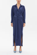 Çivit Yırtmaç detaylı uzun elbise 92873