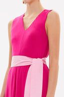 Fuşya Kemerli kolsuz midi elbise 92888