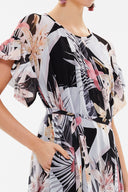 Siyah Bol kesim desenli şifon midi elbise 92919