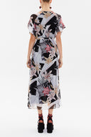 Siyah Bol kesim desenli şifon midi elbise 92919