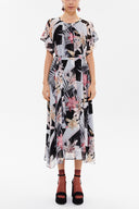 Siyah Bol kesim desenli şifon midi elbise 92919