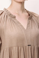 Açık Bej Büzgülü uzun elbise 92951