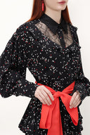 Siyah Dantelli ve fırfırlı uzun  elbise 92963