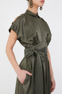 Haki Belden bağlamalı uzun elbise 92982