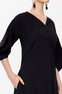 Siyah Balon kollu V yaka uzun elbise 92993