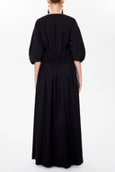 Siyah Balon kollu V yaka uzun elbise 92993