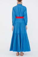 Mavi Büzgülü uzun elbise 92998