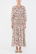 Bordo Balon kollu büzgülü uzun elbise 93007