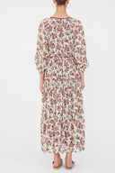 Bordo Balon kollu büzgülü uzun elbise 93007