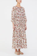 Bordo Balon kollu büzgülü uzun elbise 93007