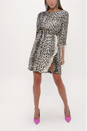 Leopar Tüylü ve yırtmaçlı mini elbise 93008