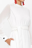 Beyaz Hakim yaka mini elbise 93035