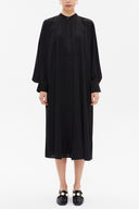 Siyah Kollu detaylı salaş midi  elbise 93052