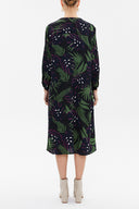 Desenli Yakadan bağcıklı midi elbise 93053