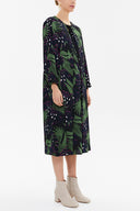 Desenli Yakadan bağcıklı midi elbise 93053