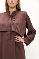 Kahve Önü piliseli midi elbise 93069