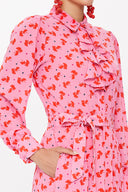 Pembe Önü fırfırlı midi elbise 93076