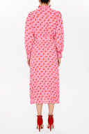 Pembe Önü fırfırlı midi elbise 93076