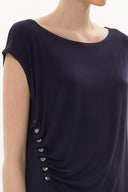 Lacivert Çıtçıt detaylı salaş bluz 19817