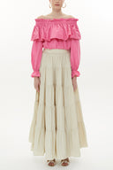 Pembe Omuz  lastikli balon kol crop bluz  19821