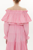 Açık Pembe Omuz  lastikli balon kol crop bluz  19821