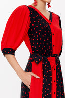 Kırmızı Balon kol uzun elbise 93110