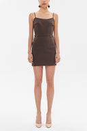 Kahve Askılı mini elbise 93124