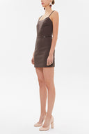 Kahve Askılı mini elbise 93124