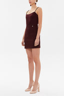 Bordo Askılı mini elbise 93124