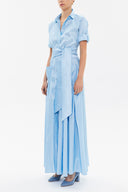 Mavi Büzgü detaylı uzun  elbise 93131