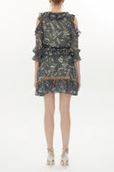 Yeşil Omuzu dekolte mini elbise 93139