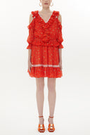 Turuncu Omuzu dekolte mini elbise 93139